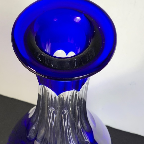 Dresden Crystal Bleikristall Blue Wine Decanter Cut to Clear Germany 14 in #BA85 - Picture 8 of 10